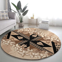Bula Fiji Plumeria Tagimoucia Salusalu Beige Round Carpet Kaiviti Masi LT7 - Polynesian Pride