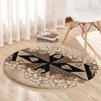 Bula Fiji Plumeria Tagimoucia Salusalu Beige Round Carpet Kaiviti Masi LT7 - Polynesian Pride
