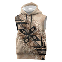 Bula Fiji Plumeria Tagimoucia Salusalu Beige Sleeveless Hoodie Kaiviti Masi LT7 Beige - Polynesian Pride