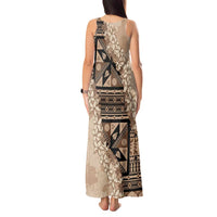 Bula Fiji Plumeria Tagimoucia Salusalu Beige Tank Maxi Dress Kaiviti Masi - Polynesian Pride