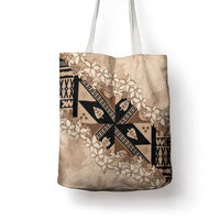 Bula Fiji Plumeria Tagimoucia Salusalu Beige Tote Bag Kaiviti Masi - Polynesian Pride