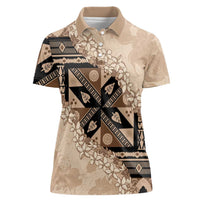 Bula Fiji Plumeria Tagimoucia Salusalu Beige Women Polo Shirt Kaiviti Masi - Polynesian Pride