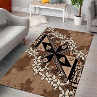 Bula Fiji Plumeria Tagimoucia Salusalu Mocha Area Rug Kaiviti Masi - Polynesian Pride