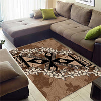 Bula Fiji Plumeria Tagimoucia Salusalu Mocha Area Rug Kaiviti Masi - Polynesian Pride