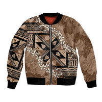 Bula Fiji Plumeria Tagimoucia Salusalu Mocha Bomber Jacket Kaiviti Masi - Polynesian Pride