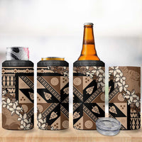 Bula Fiji Plumeria Tagimoucia Salusalu Mocha 4 in 1 Can Cooler Tumbler Kaiviti Masi - Polynesian Pride