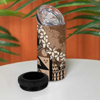 Bula Fiji Plumeria Tagimoucia Salusalu Mocha 4 in 1 Can Cooler Tumbler Kaiviti Masi - Polynesian Pride