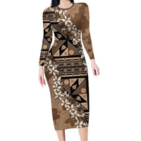 Bula Fiji Plumeria Tagimoucia Salusalu Mocha Family Matching Long Sleeve Bodycon Dress and Hawaiian Shirt Kaiviti Masi - Polynesian Pride