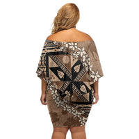 Bula Fiji Plumeria Tagimoucia Salusalu Mocha Family Matching Off Shoulder Short Dress and Hawaiian Shirt Kaiviti Masi - Polynesian Pride