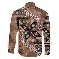 Bula Fiji Plumeria Tagimoucia Salusalu Mocha Family Matching Short Sleeve Bodycon Dress and Hawaiian Shirt Kaiviti Masi - Polynesian Pride