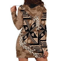 Bula Fiji Plumeria Tagimoucia Salusalu Mocha Hoodie Dress Kaiviti Masi - Polynesian Pride