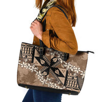 Bula Fiji Plumeria Tagimoucia Salusalu Mocha Leather Tote Bag Kaiviti Masi - Polynesian Pride