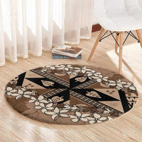 Bula Fiji Plumeria Tagimoucia Salusalu Mocha Round Carpet Kaiviti Masi LT7 - Polynesian Pride