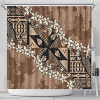 Bula Fiji Plumeria Tagimoucia Salusalu Mocha Shower Curtain Kaiviti Masi - Polynesian Pride