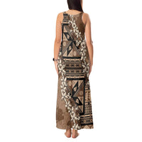 Bula Fiji Plumeria Tagimoucia Salusalu Mocha Tank Maxi Dress Kaiviti Masi - Polynesian Pride