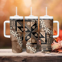 Bula Fiji Plumeria Tagimoucia Salusalu Mocha Tumbler With Handle Kaiviti Masi - Polynesian Pride