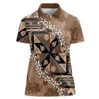 Bula Fiji Plumeria Tagimoucia Salusalu Mocha Women Polo Shirt Kaiviti Masi - Polynesian Pride