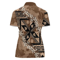 Bula Fiji Plumeria Tagimoucia Salusalu Mocha Women Polo Shirt Kaiviti Masi - Polynesian Pride