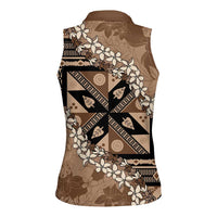Bula Fiji Plumeria Tagimoucia Salusalu Mocha Women Sleeveless Polo Shirt Kaiviti Masi - Polynesian Pride