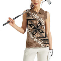 Bula Fiji Plumeria Tagimoucia Salusalu Mocha Women Sleeveless Polo Shirt Kaiviti Masi - Polynesian Pride