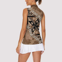 Bula Fiji Plumeria Tagimoucia Salusalu Mocha Women Sleeveless Polo Shirt Kaiviti Masi - Polynesian Pride