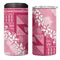 Bula Fiji Plumeria Tagimoucia Salusalu Pink 4 in 1 Can Cooler Tumbler Kaiviti Masi - Polynesian Pride