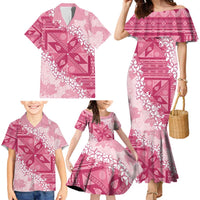 Bula Fiji Plumeria Tagimoucia Salusalu Pink Family Matching Mermaid Dress and Hawaiian Shirt Kaiviti Masi - Polynesian Pride