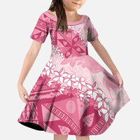 Bula Fiji Plumeria Tagimoucia Salusalu Pink Family Matching Off The Shoulder Long Sleeve Dress and Hawaiian Shirt Kaiviti Masi - Polynesian Pride