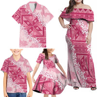 Bula Fiji Plumeria Tagimoucia Salusalu Pink Family Matching Off Shoulder Maxi Dress and Hawaiian Shirt Kaiviti Masi - Polynesian Pride
