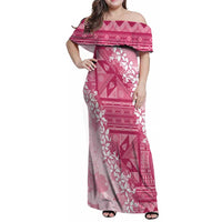 Bula Fiji Plumeria Tagimoucia Salusalu Pink Family Matching Off Shoulder Maxi Dress and Hawaiian Shirt Kaiviti Masi - Polynesian Pride