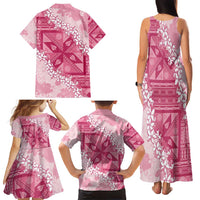 Bula Fiji Plumeria Tagimoucia Salusalu Pink Family Matching Tank Maxi Dress and Hawaiian Shirt Kaiviti Masi - Polynesian Pride
