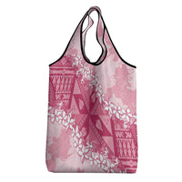 Bula Fiji Plumeria Tagimoucia Salusalu Pink Grocery Bag Kaiviti Masi - Polynesian Pride