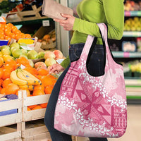 Bula Fiji Plumeria Tagimoucia Salusalu Pink Grocery Bag Kaiviti Masi - Polynesian Pride