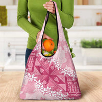 Bula Fiji Plumeria Tagimoucia Salusalu Pink Grocery Bag Kaiviti Masi - Polynesian Pride