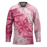 Bula Fiji Plumeria Tagimoucia Salusalu Pink Hockey Jersey Kaiviti Masi - Polynesian Pride