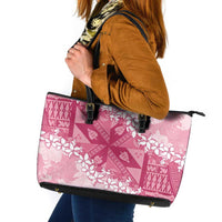 Bula Fiji Plumeria Tagimoucia Salusalu Pink Leather Tote Bag Kaiviti Masi - Polynesian Pride