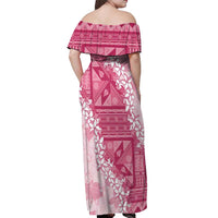 Bula Fiji Plumeria Tagimoucia Salusalu Pink Off Shoulder Maxi Dress Kaiviti Masi - Polynesian Pride