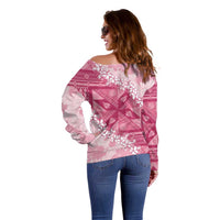 Bula Fiji Plumeria Tagimoucia Salusalu Pink Off Shoulder Sweater Kaiviti Masi - Polynesian Pride