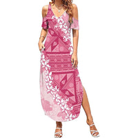 Bula Fiji Plumeria Tagimoucia Salusalu Pink Summer Maxi Dress Kaiviti Masi - Polynesian Pride