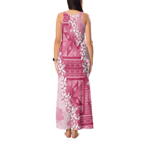 Bula Fiji Plumeria Tagimoucia Salusalu Pink Tank Maxi Dress Kaiviti Masi - Polynesian Pride