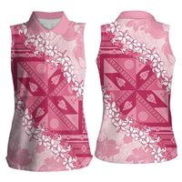 Bula Fiji Plumeria Tagimoucia Salusalu Pink Women Sleeveless Polo Shirt Kaiviti Masi - Polynesian Pride