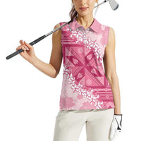 Bula Fiji Plumeria Tagimoucia Salusalu Pink Women Sleeveless Polo Shirt Kaiviti Masi - Polynesian Pride