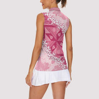 Bula Fiji Plumeria Tagimoucia Salusalu Pink Women Sleeveless Polo Shirt Kaiviti Masi - Polynesian Pride