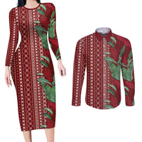 Women's Day Samoa Malu Tattoo Inspired Mix Teuila Couples Matching Long Sleeve Bodycon Dress and Long Sleeve Button Shirt Scarlet