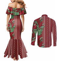 Women's Day Samoa Malu Tattoo Inspired Mix Teuila Couples Matching Mermaid Dress and Long Sleeve Button Shirt Scarlet