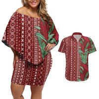 Women's Day Samoa Malu Tattoo Inspired Mix Teuila Couples Matching Off Shoulder Short Dress and Hawaiian Shirt Scarlet