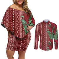 Women's Day Samoa Malu Tattoo Inspired Mix Teuila Couples Matching Off Shoulder Short Dress and Long Sleeve Button Shirt Scarlet