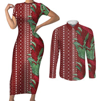 Women's Day Samoa Malu Tattoo Inspired Mix Teuila Couples Matching Short Sleeve Bodycon Dress and Long Sleeve Button Shirt Scarlet