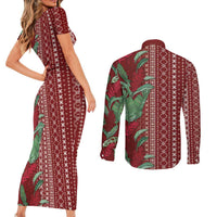 Women's Day Samoa Malu Tattoo Inspired Mix Teuila Couples Matching Short Sleeve Bodycon Dress and Long Sleeve Button Shirt Scarlet