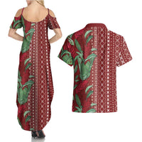 Women's Day Samoa Malu Tattoo Inspired Mix Teuila Couples Matching Summer Maxi Dress and Hawaiian Shirt Scarlet